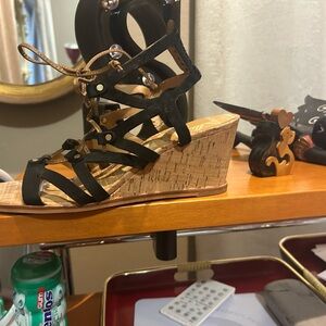 Dolce Vita Black Wedge Sandals with Intricate Straps